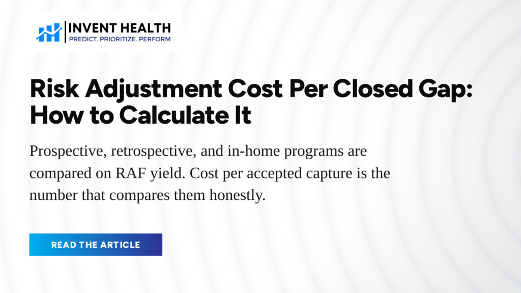 Invent Health article cover reading "Risk Adjustment Cost Per Closed Gap: How to Calculate It"